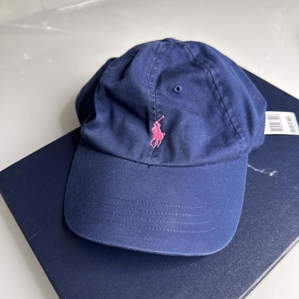 Polo Ralph Lauren Classic Cotton Chino Baseball Cap Hat, Navy, Pink Pony